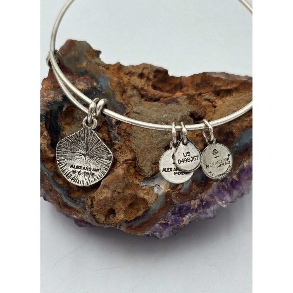 Alex and Ani Silver Tone Shell Charm Bangle Bracelet Designer Jewelry - Picture 3 of 4